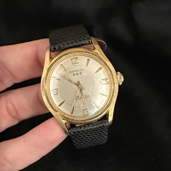 Benrus Three Star Self Winding Watch with Black Lizard Band - Picture 3 of 6